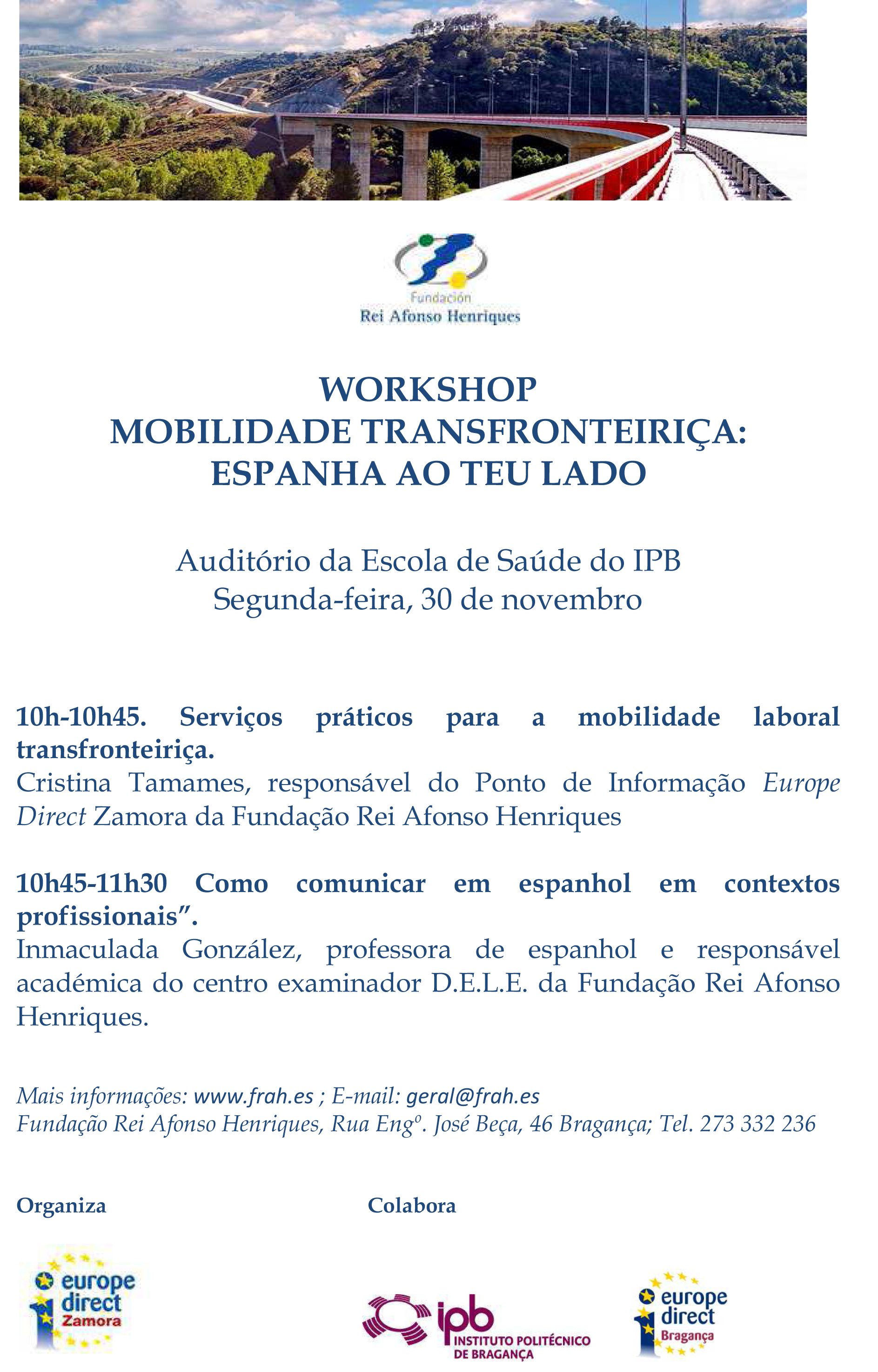 Workshop: “Mobilidade Transfronteiriça: Espanha ao teu lado” – 30 de novembro – Escola Superior de Saúde do IPB