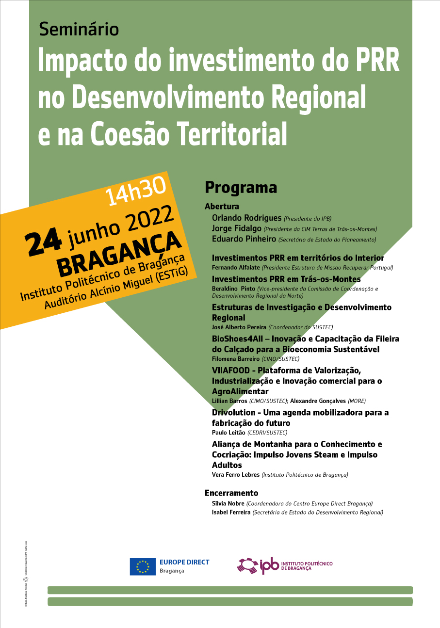 Seminário “Impacto do Investimento do PRR no Desenvolvimento Regional e na Coesão Territorial”